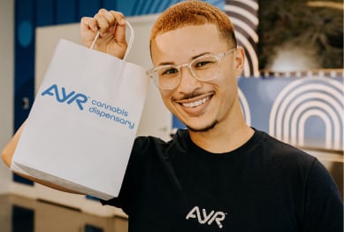 Ayr employee with a gift bag